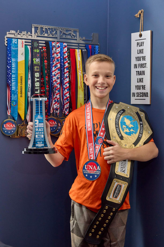 Landen’s intense training has led to a bedroom filled with trophies, medals and belts, as well as a top five ranking in his age group. The big win, though, is how participating in ninja quiets his anxiety.